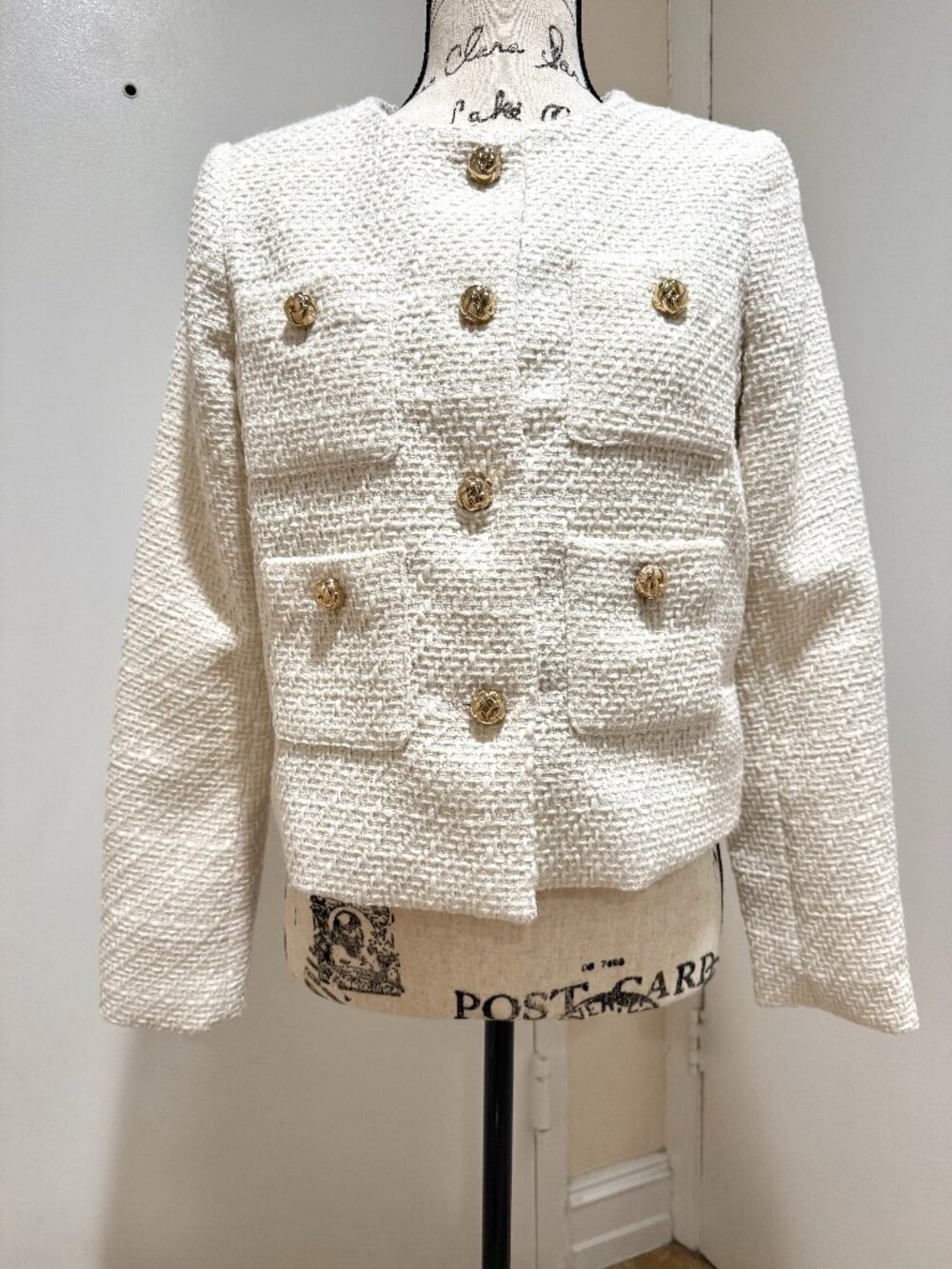 RACHEL ZOE S Ivory Classic Tweed Cropped Jacket Blazer Ladylike Boucle 4 Pockets